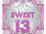 Sweet 13 Birthday Invitations Sweet 13 13th Pink Silver Tiara Birthday Party 2 Card