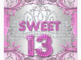 Sweet 13 Birthday Invitations Sweet 13 13th Pink Silver Tiara Birthday Party 2 Card