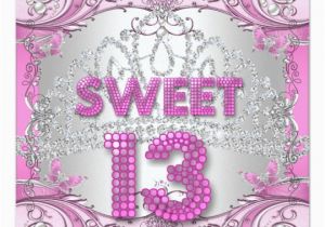 Sweet 13 Birthday Invitations Sweet 13 13th Pink Silver Tiara Birthday Party 2 Card