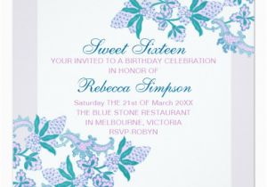 Sweet 16 Birthday Flowers Sweet Sixteen Aqua Flowers Birthday Invitation Zazzle