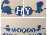 T Rex Happy Birthday Banner Blue and Green Dinosaur Happy Birthday Banner Ready to Ship