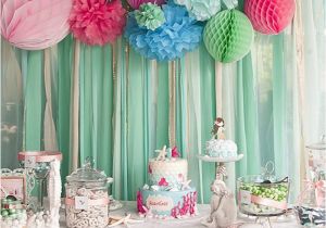 Table Decoration for Birthday Girl Kara 39 S Party Ideas Littlest Mermaid 1st Birthday Party