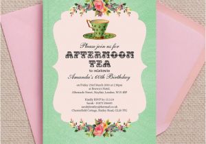 Teacup Birthday Invitations Vintage afternoon Tea themed 60th Birthday Party