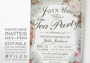 Teapot Birthday Invitations Diy Vintage Rose Tea Party theme Birthday Invitation