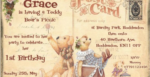 Teddy Bear Invitations for 1st Birthday Personalised Childrens 1st Birthday Teddy Bears Picnic