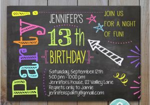 Teenage Birthday Invitation Wording Chalkboard Invitation Teen Birthday Neon Colors Laser Tag