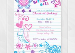 Teenage Girl Birthday Invitations Free Printable Notebook Doodles Tween Birthday Invitation Girl Birthday