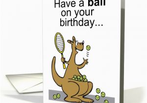 Tennis Birthday Cards Cartoon Kangaroo Playing Tennis with Racquet and Balls