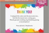 Thank You Card after Birthday Party Art Party Thank You Cards Art Birthday Party Art