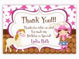 Thank You Card after Birthday Party Cowgirl Thank You Card Pink Stars Brown Polka Dot Girl