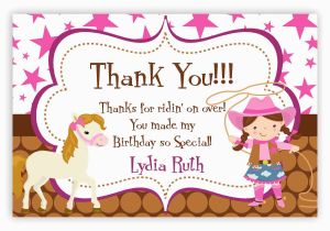 Thank You Card after Birthday Party Cowgirl Thank You Card Pink Stars Brown Polka Dot Girl