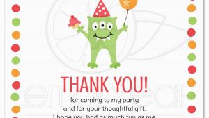 Thank You Card after Birthday Party Monster with Three Eyes Balloon and Party Hat Birthday