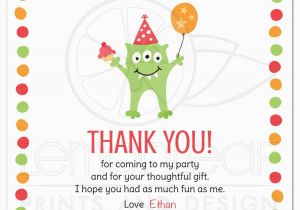 Thank You Card after Birthday Party Monster with Three Eyes Balloon and Party Hat Birthday