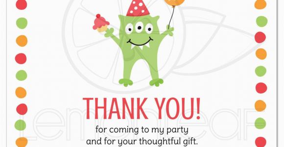 Thank You Card after Birthday Party Monster with Three Eyes Balloon and Party Hat Birthday