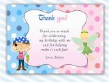 Thank You Card after Birthday Party Pirate Fairy Thank You Card Pixie Pink Blue Kids