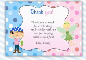 Thank You Card after Birthday Party Pirate Fairy Thank You Card Pixie Pink Blue Kids