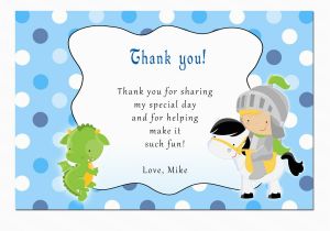 Thank You Card for Kids Birthday Personalized Any Wording Knight Dragon Polka Dots Thank You