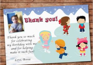 Thank You Card for Kids Birthday Personalized Any Wording Thank You Card Ice Skating Winter