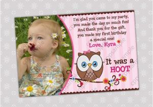 Thank You Cards for 1st Birthday Items Similar to Look whoos Turning One Thank You Card