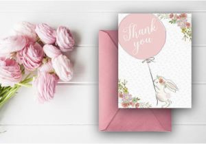 Thank You Note for Birthday Flowers Bunny Thank You Cards Balloon Thank You Notes Birthday