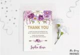Thank You Note for Birthday Flowers Purple and Gold Floral Birthday Thank You Card Boho