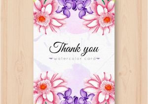 Thank You Note for Birthday Flowers Thank You Card with Vintage Watercolor Flowers Vector