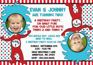 Thing 1 and Thing 2 Birthday Invitations Dr Seuss Thing 1 Thing 2 Twins Birthday Party Invitation