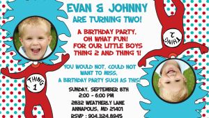 Thing 1 Thing 2 Birthday Invitations Dr Seuss Thing 1 Thing 2 Twins Birthday Party Invitation