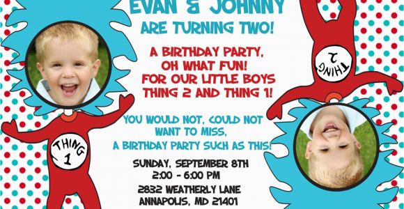 Thing 1 Thing 2 Birthday Invitations Dr Seuss Thing 1 Thing 2 Twins Birthday Party Invitation