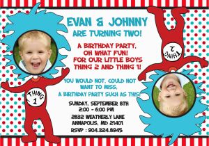 Thing One and Thing Two Birthday Invitations Dr Seuss Thing 1 Thing 2 Twins Birthday Party Invitation