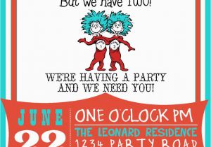Thing One and Thing Two Birthday Invitations Dr Suess Thing 1 Thing 2 Birthday Invitation by
