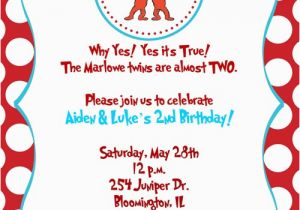 Thing One and Thing Two Birthday Invitations Thing 1 and Thing 2 Birthday Party Invitations