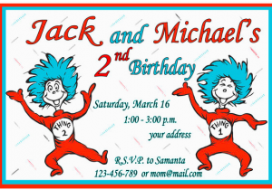 Thing One and Thing Two Birthday Invitations Thing 1 and Thing 2 Birthday Party Invitations