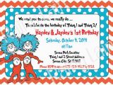 Thing One and Thing Two Birthday Invitations Thing 1 and Thing 2 Printable Twin Birthday Party Invitation