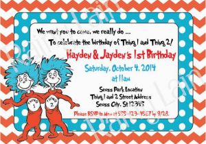 Thing One and Thing Two Birthday Invitations Thing 1 and Thing 2 Printable Twin Birthday Party Invitation