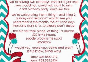 Thing One and Thing Two Birthday Invitations Thing 1 Thing 2 Dr Seuss Invites I Designed for Reid