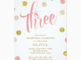 Third Birthday Invitation Wording Third Birthday Invitation Pink and Gold Card Zazzle Com