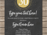 Thirtieth Birthday Invitations Chalkboard 30th Birthday Invitations Template Gold Glitter