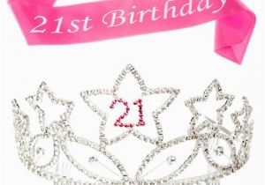 Tiara and Sash for Birthday Girl 21st Birthday Tiara and Sash 21 Rhinestone Silver and Pink