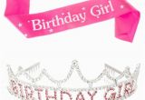 Tiara and Sash for Birthday Girl Birthday Girl Tiara and Sash Bundle Rhinestone Silver Pink