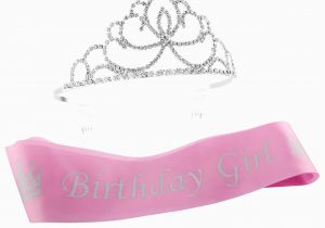 Tiara and Sash for Birthday Girl Pink Birthday Girl Sash Glitter Tiara 2 Piece Set Silver
