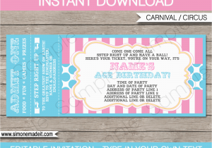 Ticket Birthday Invitation Template Carnival Party Ticket Invitations Template Carnival or