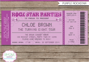 Ticket Birthday Invitation Template Rock Star Party Ticket Invitations Template Purple
