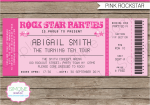 Ticket Birthday Invitation Template Rockstar Birthday Party Ticket Invitations Template Pink