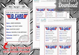 Top Gun Birthday Card top Gun Id Cards Birthday Party Tags