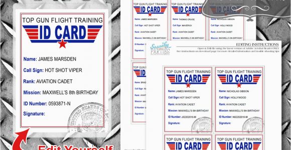 Top Gun Birthday Card top Gun Id Cards Birthday Party Tags