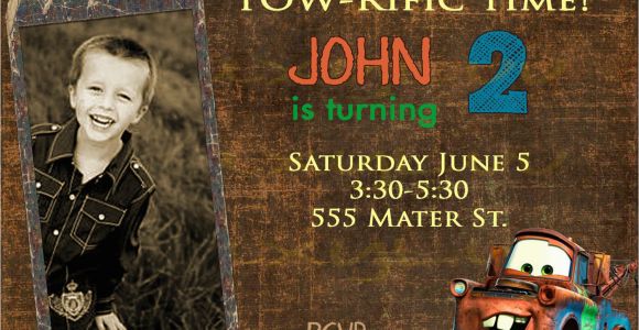 Tow Mater Birthday Invitations Disney Inspired Cars tow Mater Birthday Invitation