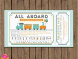 Train Ticket Birthday Invitation Template Train Ticket Invitation All Aboard Turquoise orange Gray