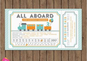 Train Ticket Birthday Invitation Template Train Ticket Invitation All Aboard Turquoise orange Gray