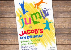 Trampoline Birthday Party Invitation Wording Trampoline Invitation Printable Boy or Girl Birthday Party